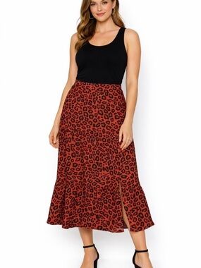 Nine West Rust Leopard Print Maxi Skirt